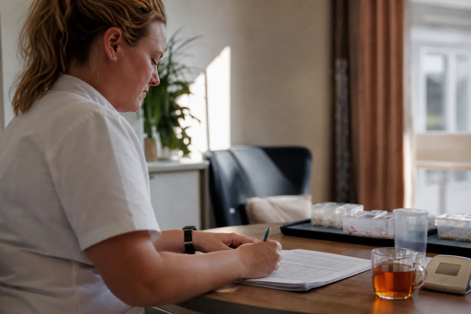 Een Nederlandse zorgpraktijk in alledaags werk. Beeld bij het artikel: Wat gebeurt er precies nadat een bewoner zijn medicatie twee keer heeft gekregen?